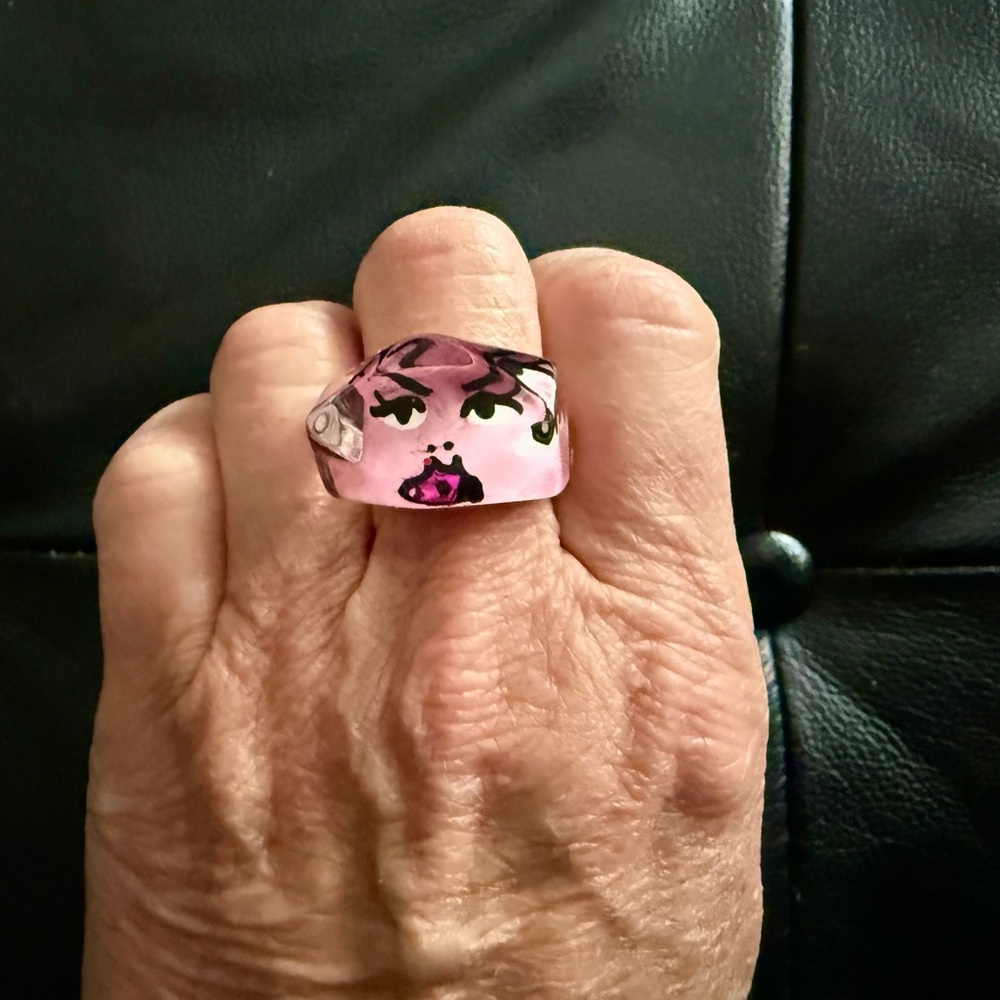 Pink Lucite Dimensional Face Ring